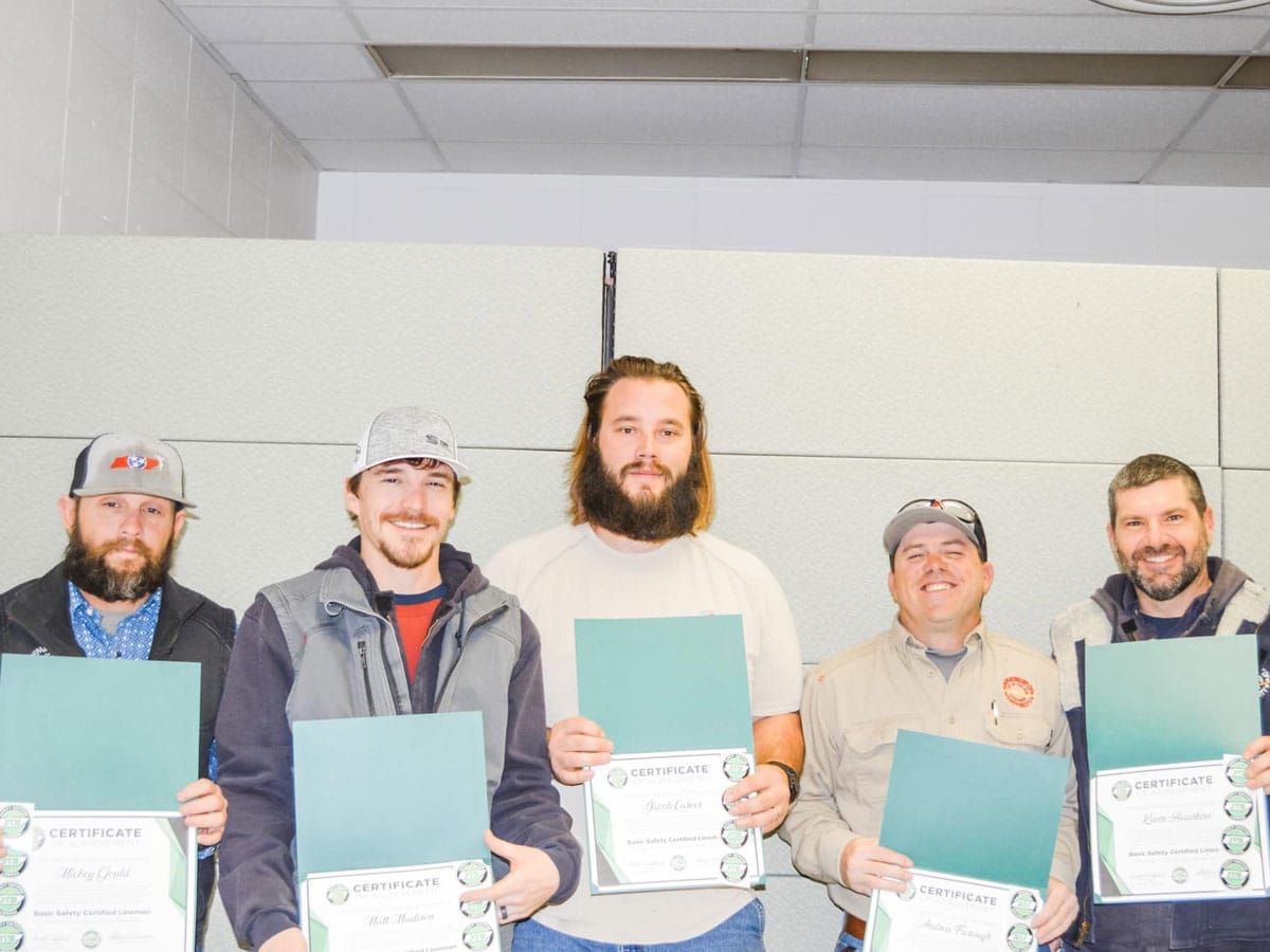 2019 Basic SCL Recipients Mickey Gould, Matt Madison, Jacob Carver, Andrew Farough, and Kevin Hauskins from Gallatin Electric Department